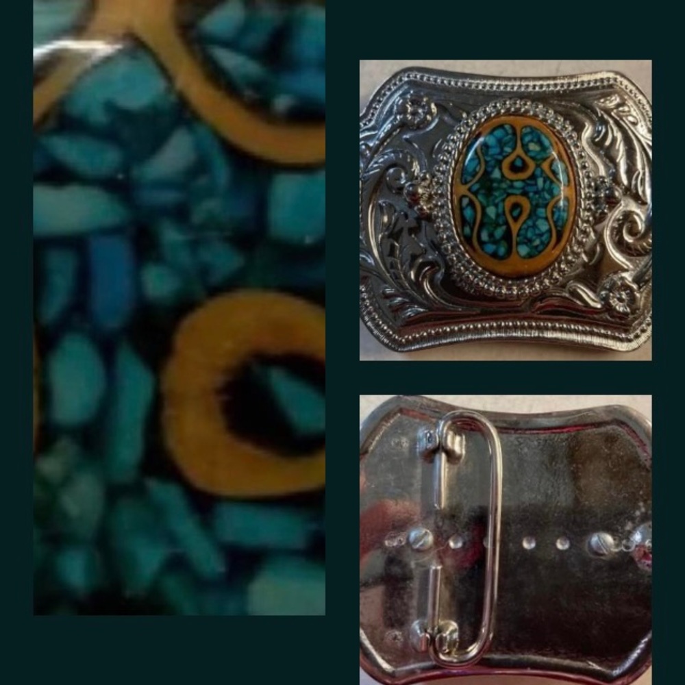 Crushed Turquoise Belt Buckle - Picture 7 of 8